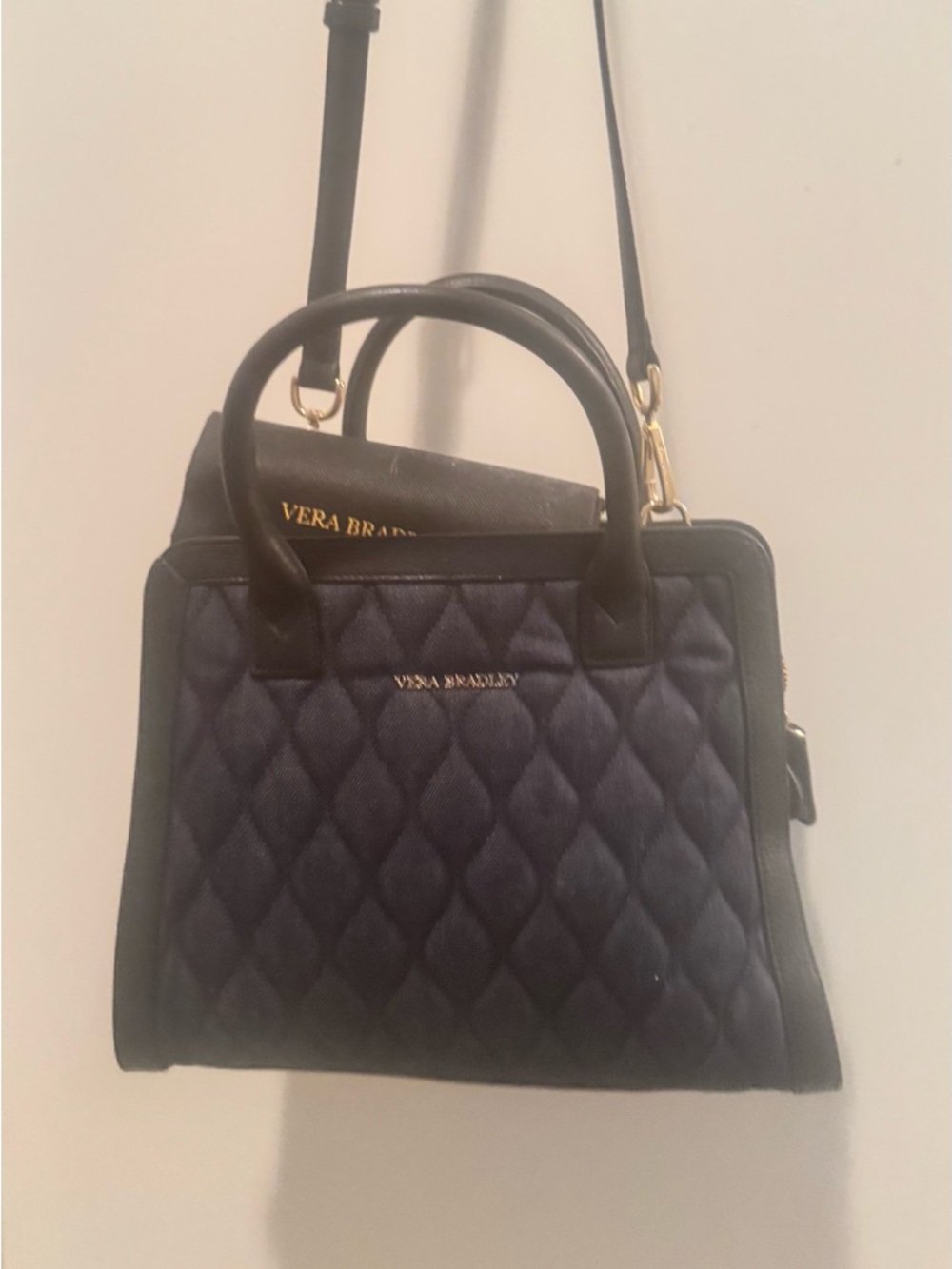 Vera Bradley Quilted Navy Satchel with Strap NWOT